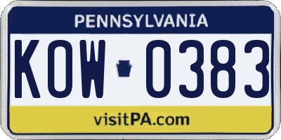 PA license plate KOW0383