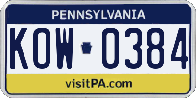 PA license plate KOW0384