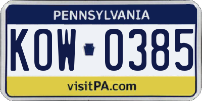 PA license plate KOW0385