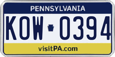 PA license plate KOW0394
