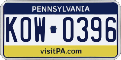 PA license plate KOW0396