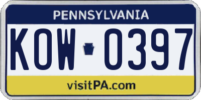 PA license plate KOW0397