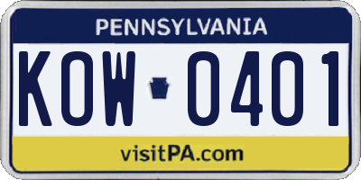 PA license plate KOW0401