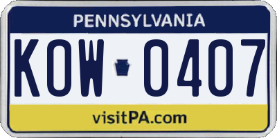 PA license plate KOW0407