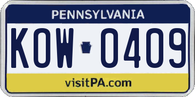 PA license plate KOW0409