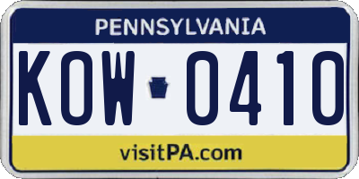 PA license plate KOW0410