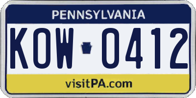 PA license plate KOW0412