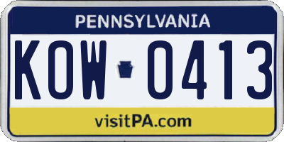 PA license plate KOW0413