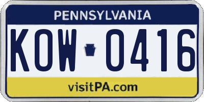 PA license plate KOW0416