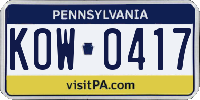PA license plate KOW0417