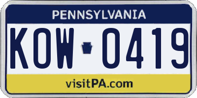 PA license plate KOW0419