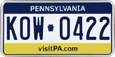 PA license plate KOW0422