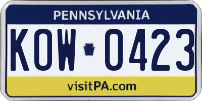 PA license plate KOW0423
