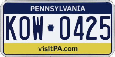 PA license plate KOW0425