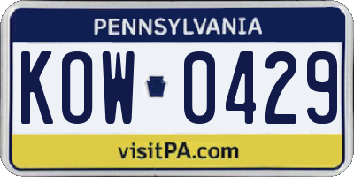PA license plate KOW0429