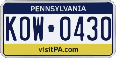 PA license plate KOW0430