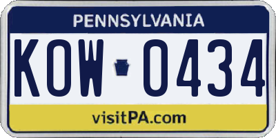 PA license plate KOW0434