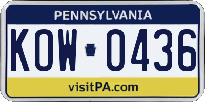 PA license plate KOW0436