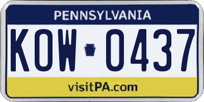 PA license plate KOW0437