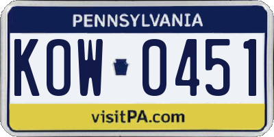 PA license plate KOW0451