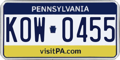 PA license plate KOW0455