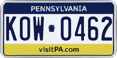 PA license plate KOW0462