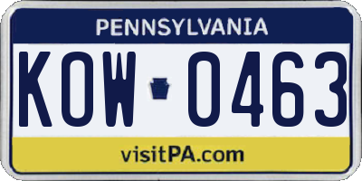 PA license plate KOW0463