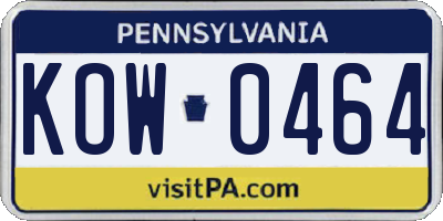 PA license plate KOW0464