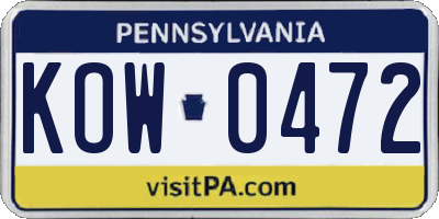 PA license plate KOW0472