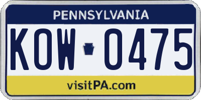 PA license plate KOW0475