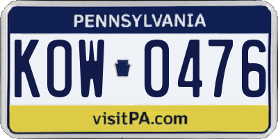 PA license plate KOW0476
