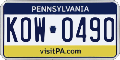 PA license plate KOW0490