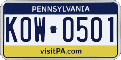 PA license plate KOW0501