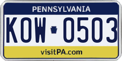 PA license plate KOW0503