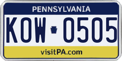 PA license plate KOW0505