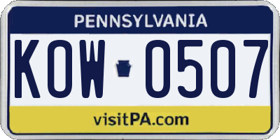 PA license plate KOW0507