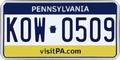 PA license plate KOW0509