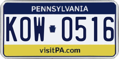 PA license plate KOW0516
