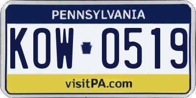 PA license plate KOW0519