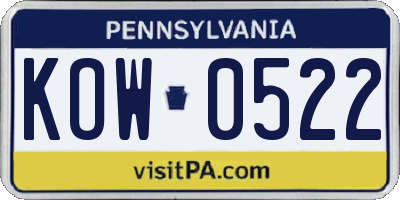 PA license plate KOW0522