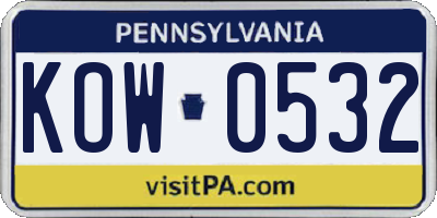 PA license plate KOW0532
