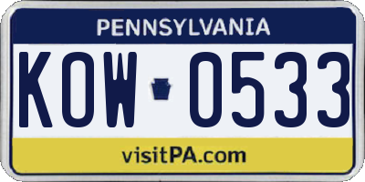 PA license plate KOW0533