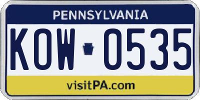 PA license plate KOW0535
