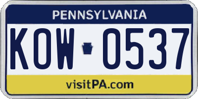 PA license plate KOW0537