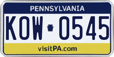 PA license plate KOW0545