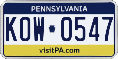 PA license plate KOW0547