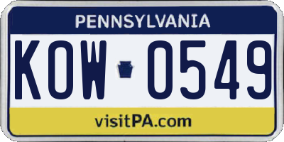 PA license plate KOW0549
