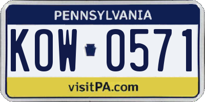 PA license plate KOW0571