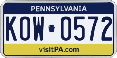 PA license plate KOW0572