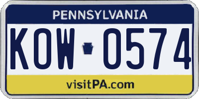 PA license plate KOW0574
